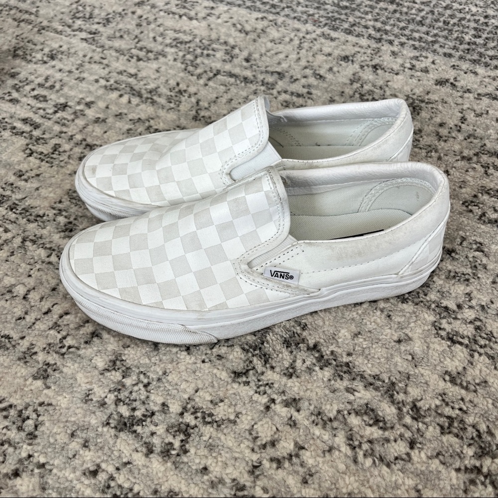 White/White Checkered Vans